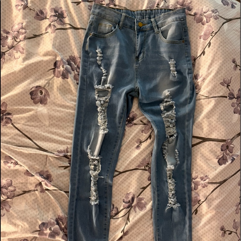 Skinny Distressed Blue Jeans